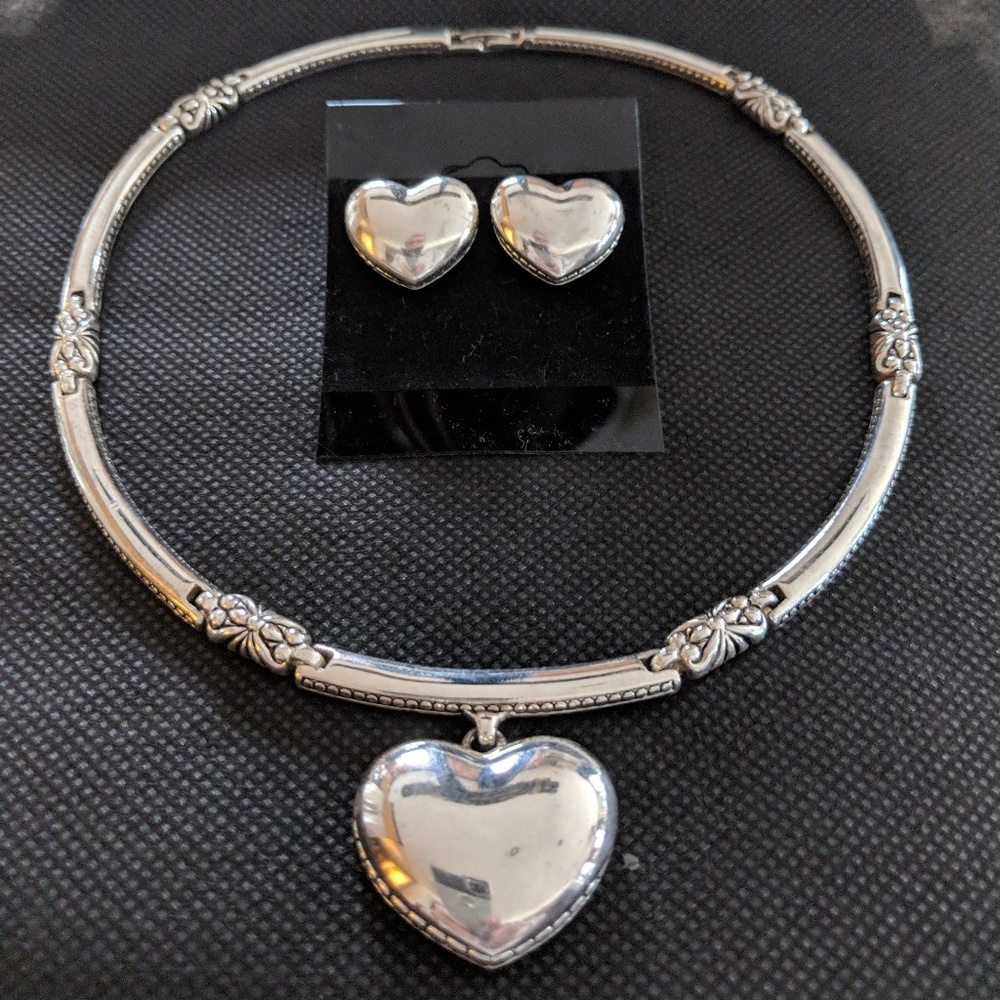 Puffy Heart Necklace & Earring Set